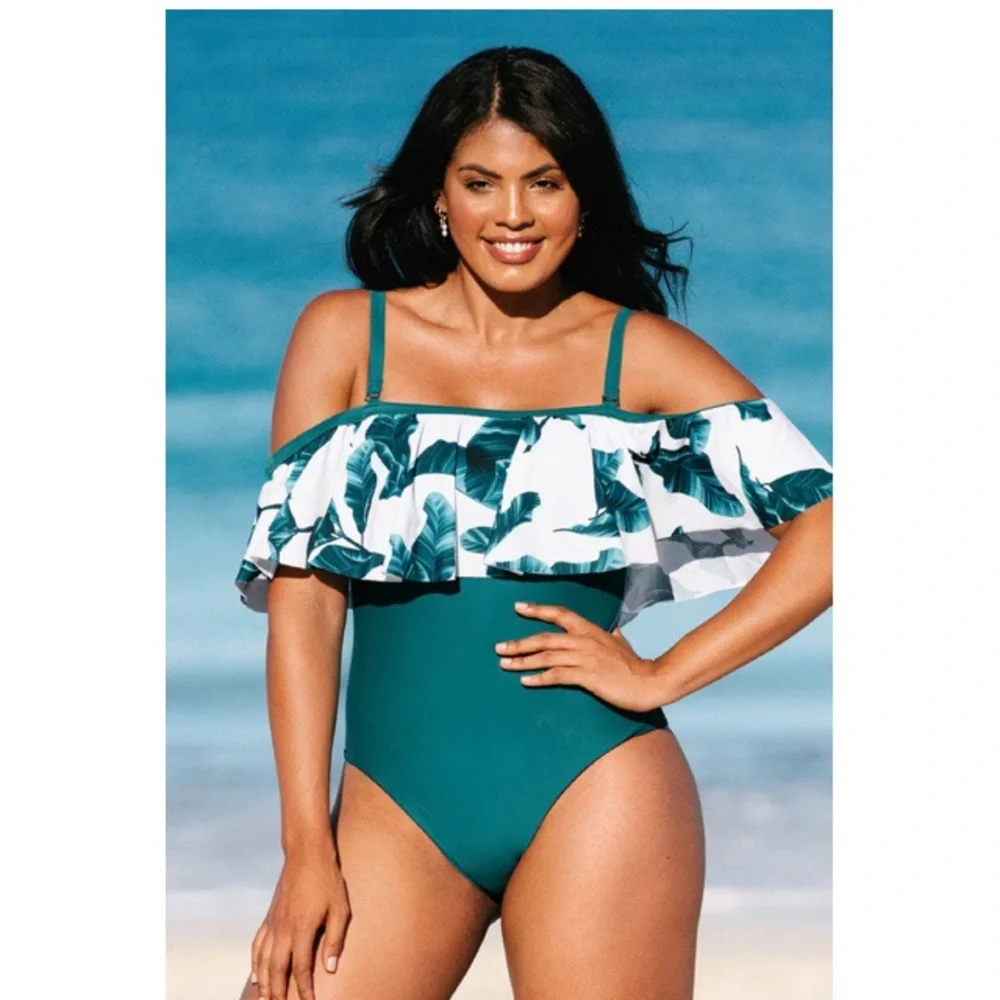 New Cupshe Zora Tropical Plus Size One‎ Piece Swimsuit Size 0X